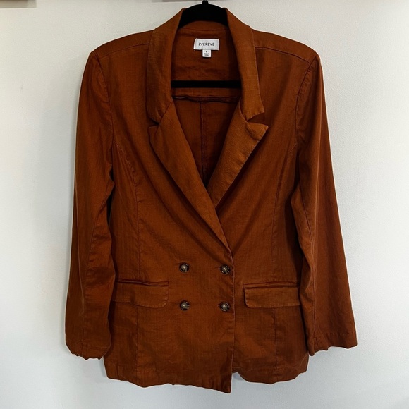 Evereve Alexa Double Breasted Linen Blend Blazer Jacket - Picture 3 of 15
